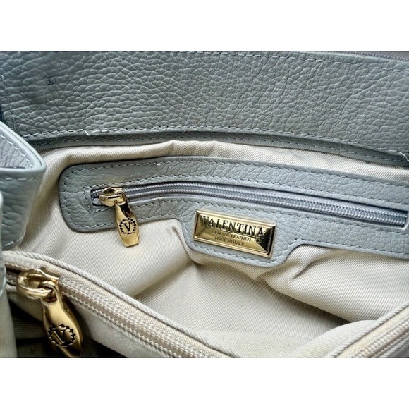 Valentina Italy Leather Satchel Handbag Grey Brown Top Handle Shoulder Bag - Picture 11 of 12
